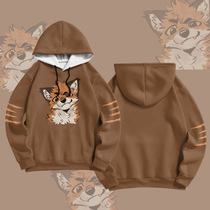MODAKAWA X atka Funny Fox Graphic All Over Print Pullover Hoodie - Brown - 6XL - image 3