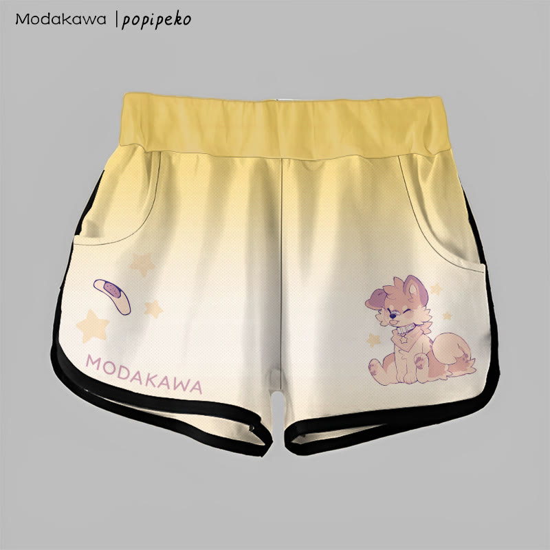 MODAKAWA X popipeko Gradient Tongue-out Puppy Graphic Shorts - Yellow&White - 5XL - image 3