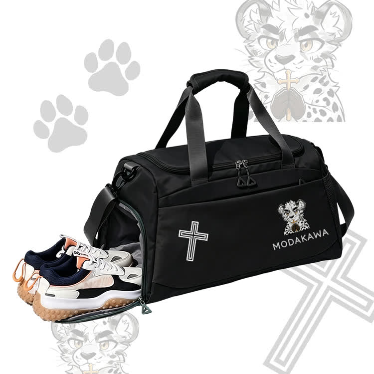 Leopard Holding Cross Graphic Modakawa Large Capacity Sports Gym Duffel Bag - image 7