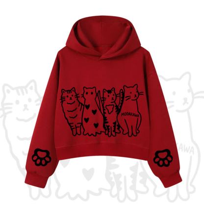 MODAKAWA Cute Cats Paw Sleeves Cropped Cotton Hoodie - Red - 3XL - image 10