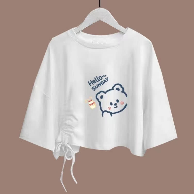  College Style Print Short Sleeve T-shirt Irregular Tulle Skirt Two Pieces Set - Top E - XL - image 15