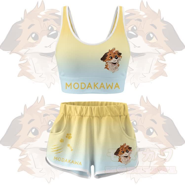 MODAKAWA X atka Fox Graphic Crop Tank Sport Top Shorts Bikini Matching Outfit - Yellow Set - 5XL - image 12