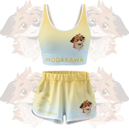 MODAKAWA X atka Fox Graphic Crop Tank Sport Top Shorts Bikini Matching Outfit - Yellow Set - 5XL - image 12