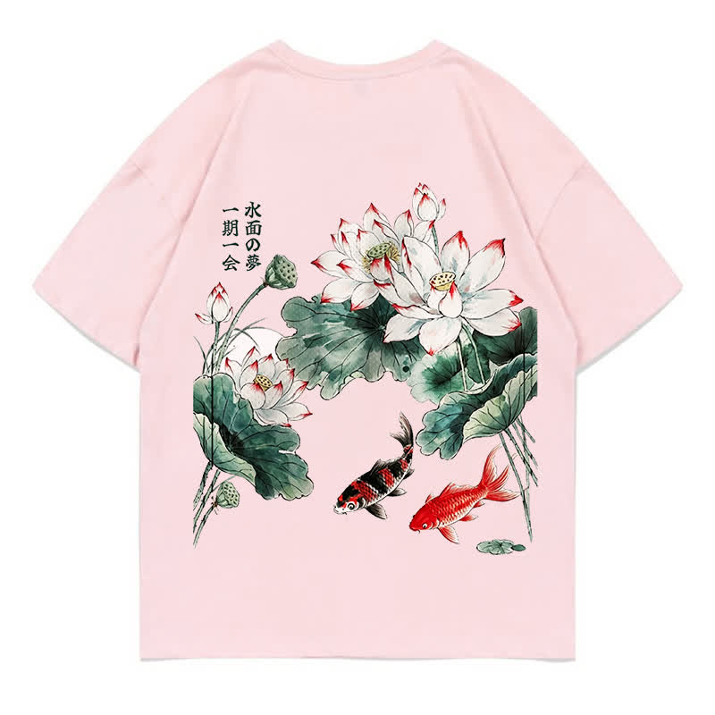 MODAKAWA Flower Fish Print Loose Summer Short Sleeve T-Shirt - Pink - 5XL - image 8