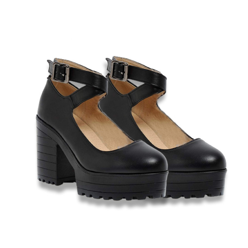 Pure Color Platform Mary Janes Shoes - Black - 43 - image 2
