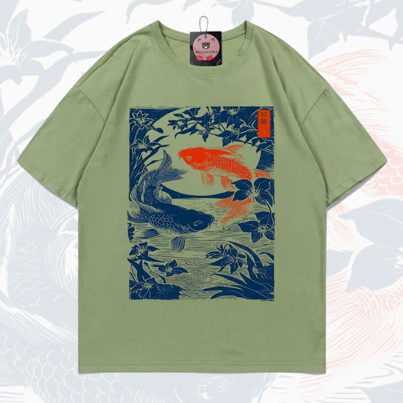 MODAKAWA Fish Print Short Sleeve T-Shirt - Olive Green - 5XL - image 7