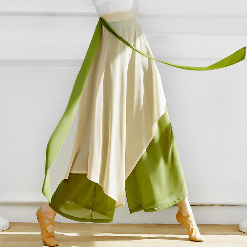 Vintage High Waist Lace Up Flowy Wide Leg Casual Pants - Beige - XL - image 1