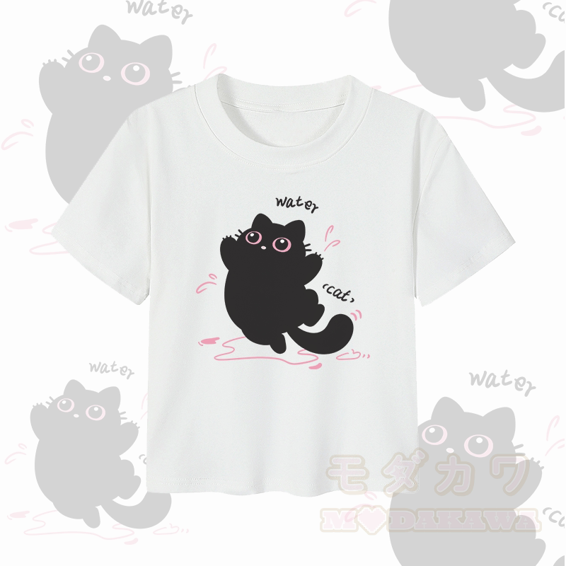 MODAKAWA Funny Black Cat Graphic Couple Top - Сгор Тор - White - 5XL - image 7