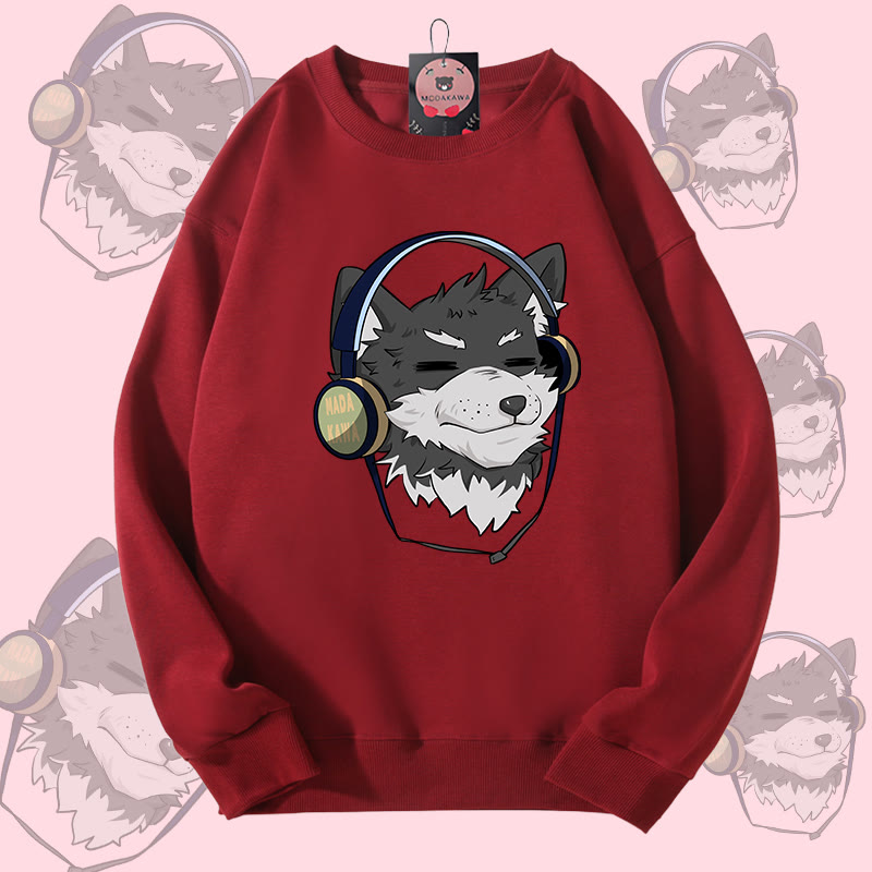 MODAKAWA Koda With Headphones Graphic Unisex Sweatshirt - Wine Red - 5XL - image 4