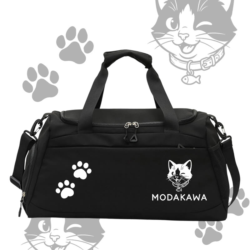 Cat Graphic Modakawa Large Capacity Sports Gym Duffel Bag - Black - 55*28*26 cm - image 6