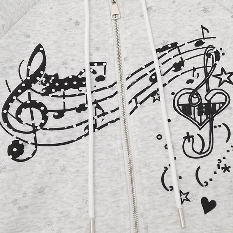 High Quality Cartoon Cat Ear Graphic Zip Up Hooded Sweatshirt - image 8