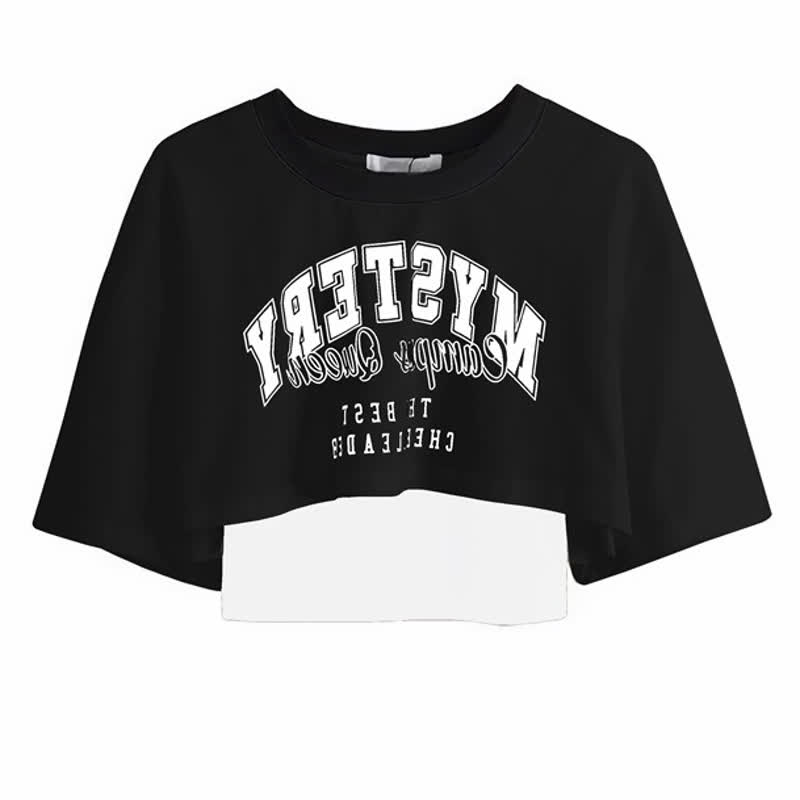 Gothic Letter Print T-shirt Chain Ruffle Tiered Skirt - Black Top - 2XL - image 4