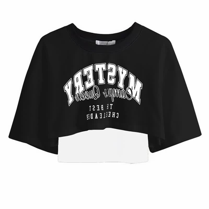 Gothic Letter Print T-shirt Chain Ruffle Tiered Skirt - Black Top - 2XL - image 4