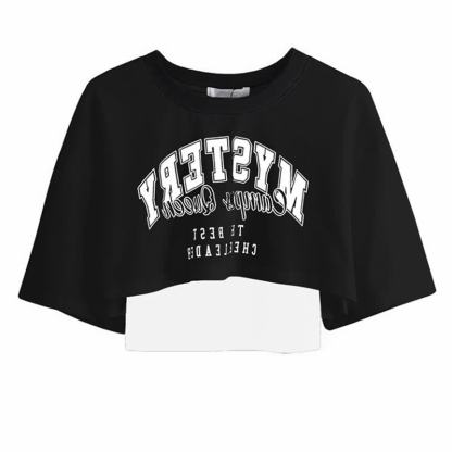 Gothic Letter Print T-shirt Chain Ruffle Tiered Skirt - Black Top - 2XL - image 4