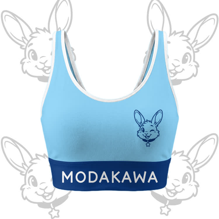 Wink Bunny Graphic Crop Tank Sport Top Shorts Bikini Modakawa Matching Outfit - Blue Top - 5XL - image 3