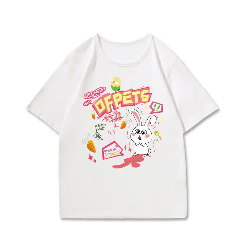 Cartoon Bunny Bear Sheep Print Loose T-Shirt - White A - 3XL - image 4