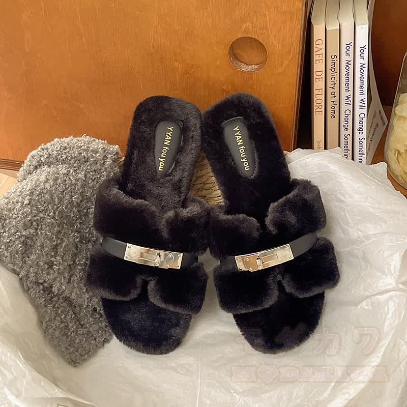 Soft Faux Fur Slip On Mules - Black - 40 - image 12
