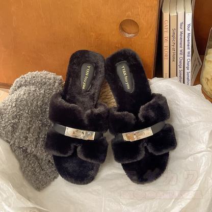 Soft Faux Fur Slip On Mules - Black - 40 - image 12