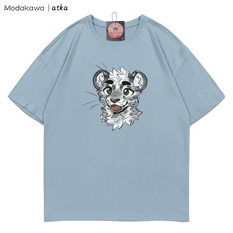 MODAKAWA X atka Cheeky Tiger Face Graphic T-shirt - Dusty Blue - 5XL - image 7