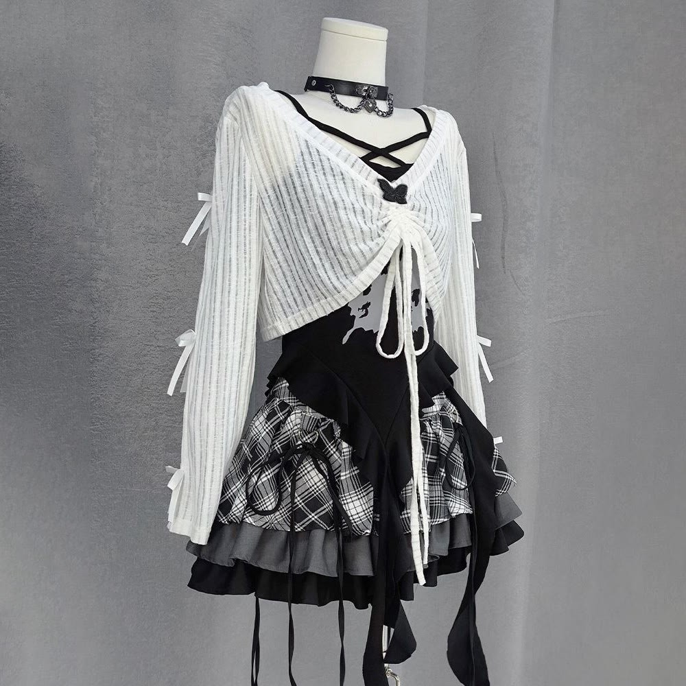 Gothic Top and Halter Neck Camisole with Mini Skirt Three Pieces Set - image 8