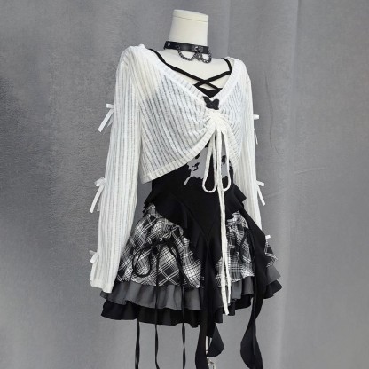 Gothic Top and Halter Neck Camisole with Mini Skirt Three Pieces Set - image 8