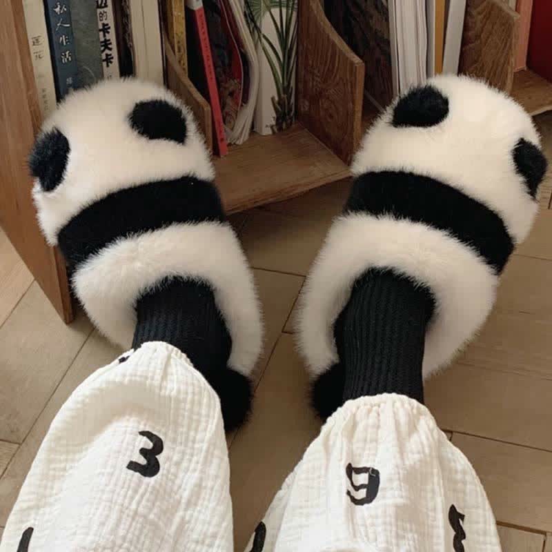 Lovely Cartoon Panda Fuzzy Ball Plush Slippers - image 4