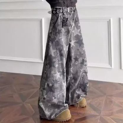 Y2K Star Print Camo Wide Leg Jeans - image 4