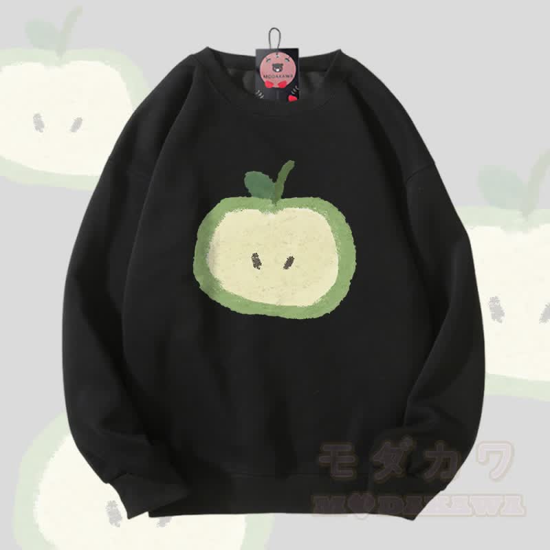 Green Apple Graphic Modakawa Unisex Sweatshirt - Black - 5XL - image 4