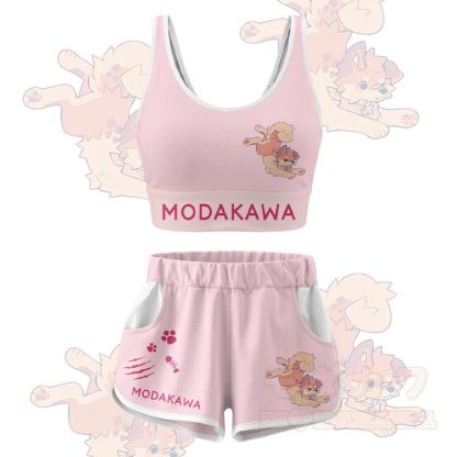 MODAKAWA X popipeko Cute Puppy Graphic Crop Tank Sport Top Shorts Bikini Matching Outfit - Pink Set - 5XL - image 12
