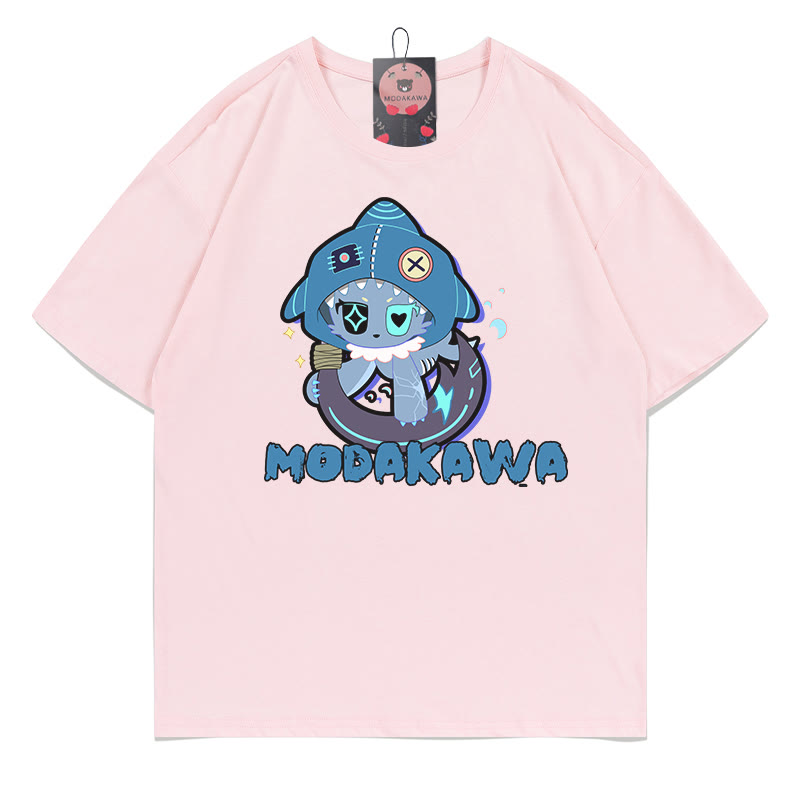 MODAKAWA Playful Shark Graphic Dark Aesthetic T-shirt - Pink - A - 5XL - image 10