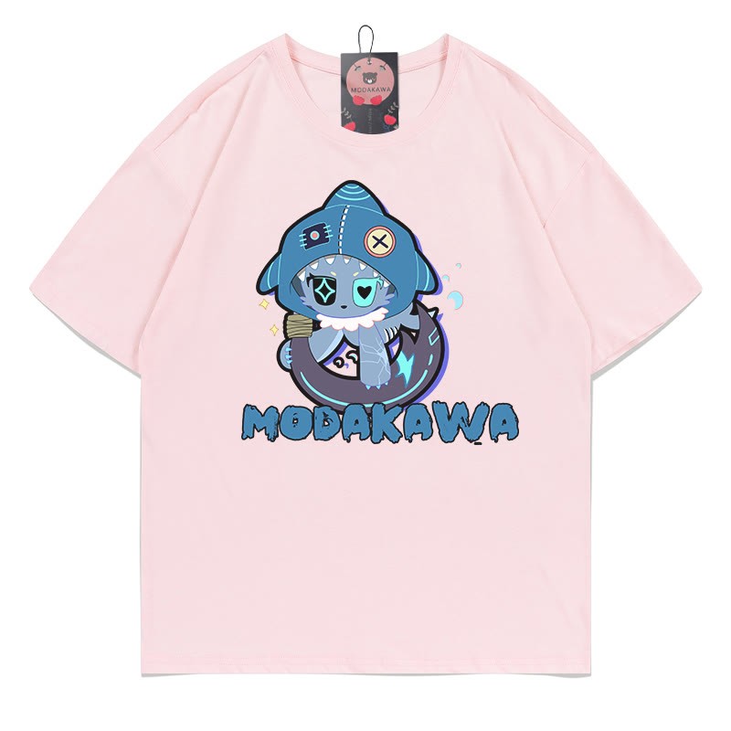 MODAKAWA Playful Shark Graphic Dark Aesthetic T-shirt - Pink - A - 5XL - image 10