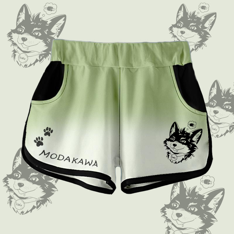 MODAKAWA Gradient Koda Thinking About Meat Graphic Shorts - Green&White - 5XL - image 5
