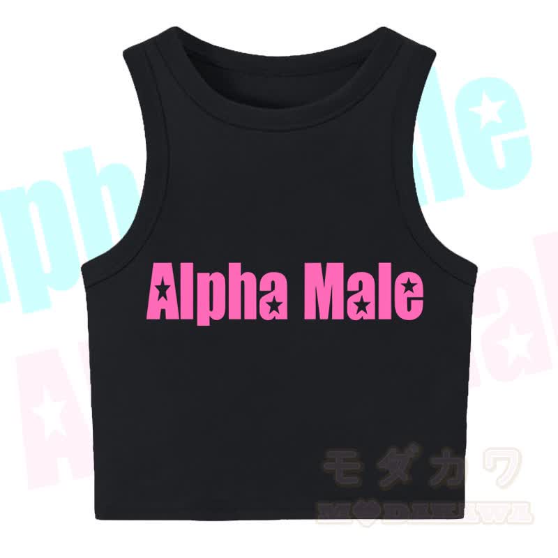 MODAKAWA ALPHA MALE Star Print Casual Cropped Tank Top - Black - XL - image 4