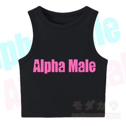 MODAKAWA ALPHA MALE Star Print Casual Cropped Tank Top - Black - XL - image 4