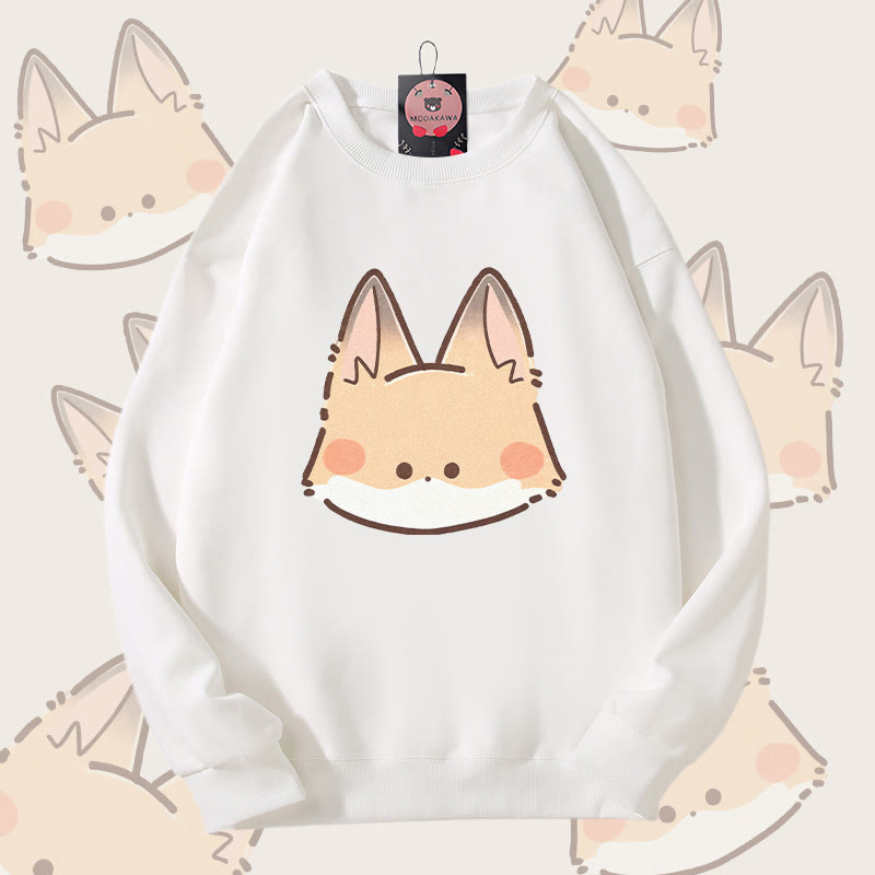 MODAKAWA Cute Fox Face Graphic Unisex Sweatshirt - White - 5XL - image 3