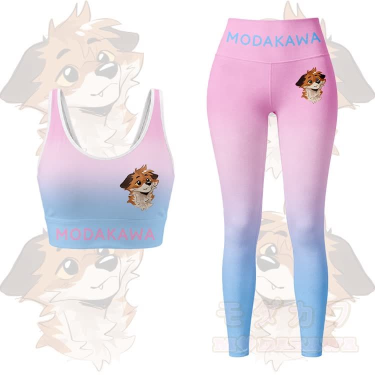 MODAKAWA X atka Fox Graphic Gradient Sports Bra Top Leggings Matching Outfit - Pink Set - 5XL - image 12