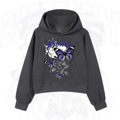MODAKAWA BUTTERFLY FLOWER Cropped Cotton Hoodie - Dark Grey - 3XL - image 7
