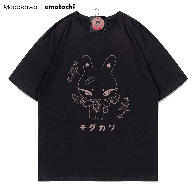 MODAKAWA X emotochi Bunny Star Print T-shirt - Black - 5XL - image 3