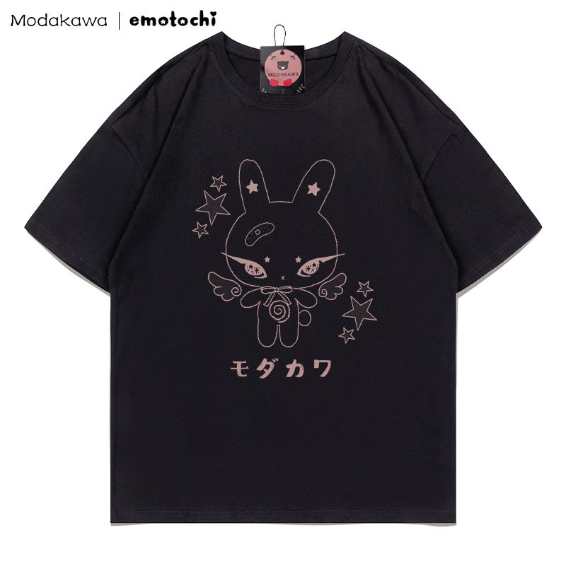 MODAKAWA X emotochi Bunny Star Print T-shirt - Black - 5XL - image 3