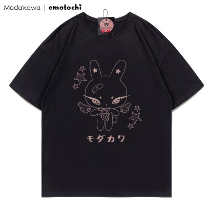 MODAKAWA X emotochi Bunny Star Print T-shirt - Black - 5XL - image 3