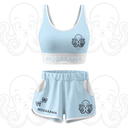 Octopus Graphic Crop Tank Sport Top Shorts Modakawa Matching Outfit - Blue Set - 5XL - image 13