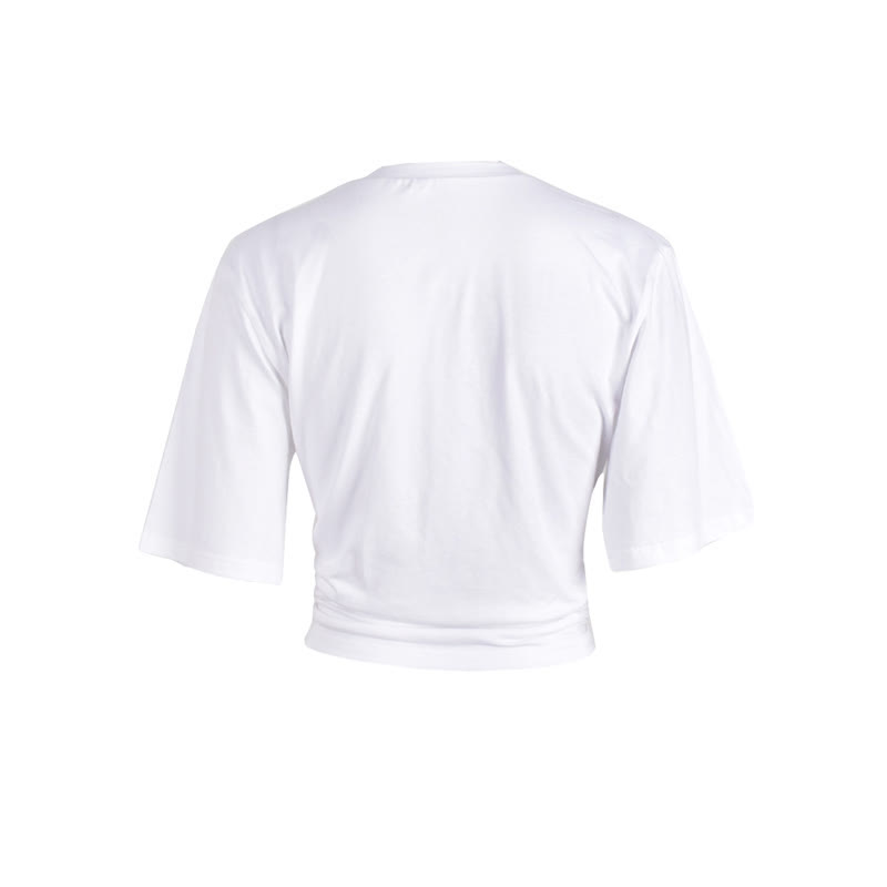 Cross Embroidery Pocket Lace Up Crop T-Shirt - image 8