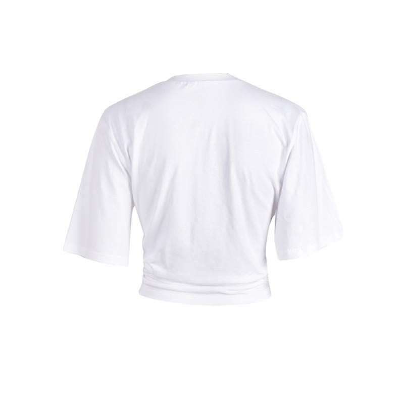 Cross Embroidery Pocket Lace Up Crop T-Shirt - image 8