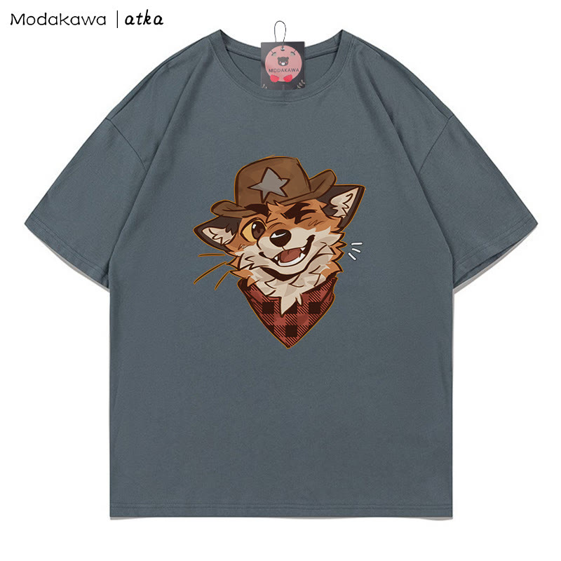 MODAKAWA X atka Cowboy Fox Winking Graphic T-shirt  - Grey - 5XL - image 8