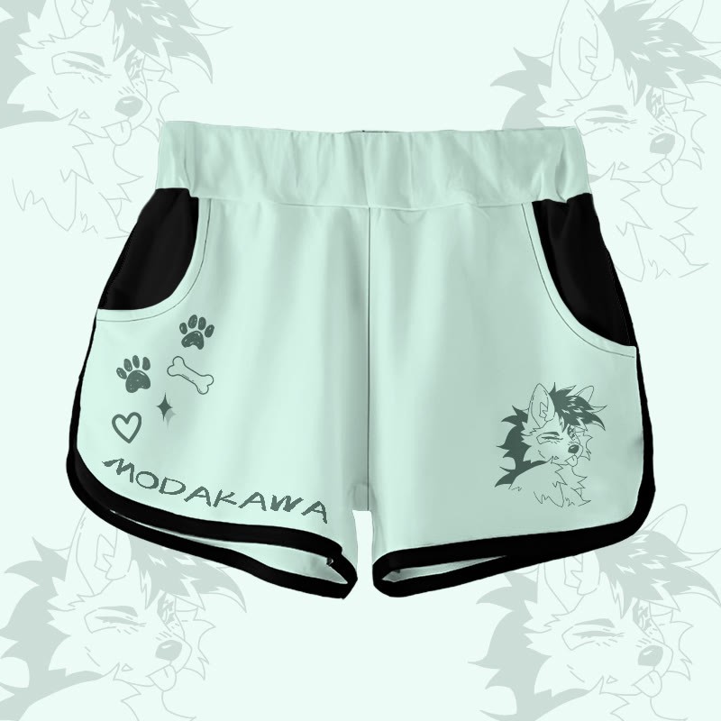 MODAKAWA X pandashk Gradient Tongue Out Fox Graphic Shorts - Green - 5XL - image 4