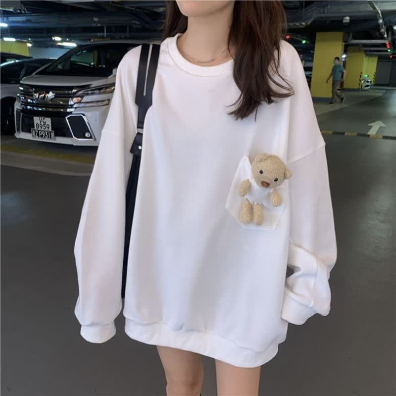 Girlfriend Boyfriend Bear Pocket Sweatshirt - White - 2XL - image 5