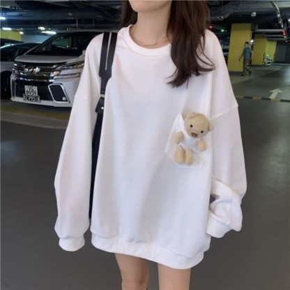 Girlfriend Boyfriend Bear Pocket Sweatshirt - White - 2XL - image 5