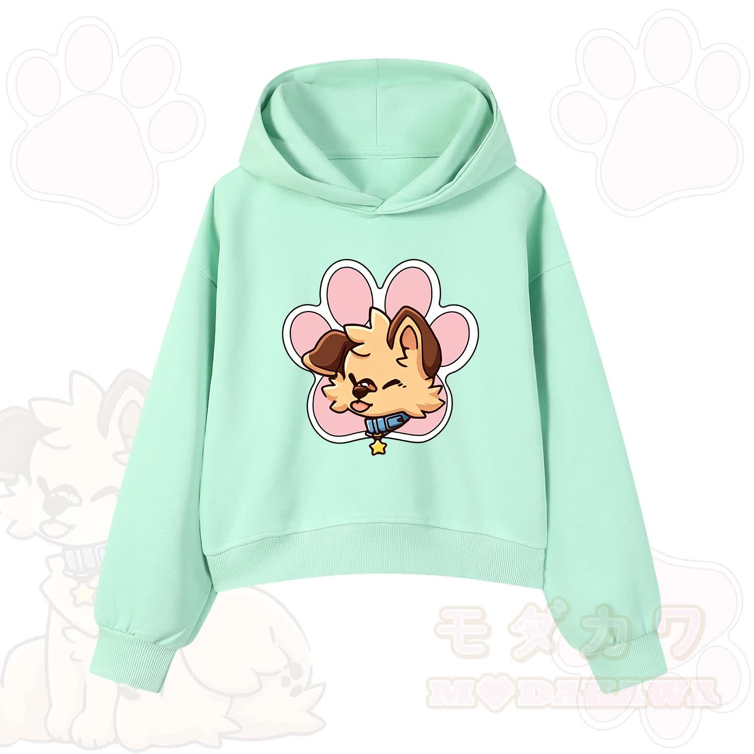 MODAKAWA X popipeko Cute Puppy Print Hoodie Sweatshirt - Green - 3XL - image 9