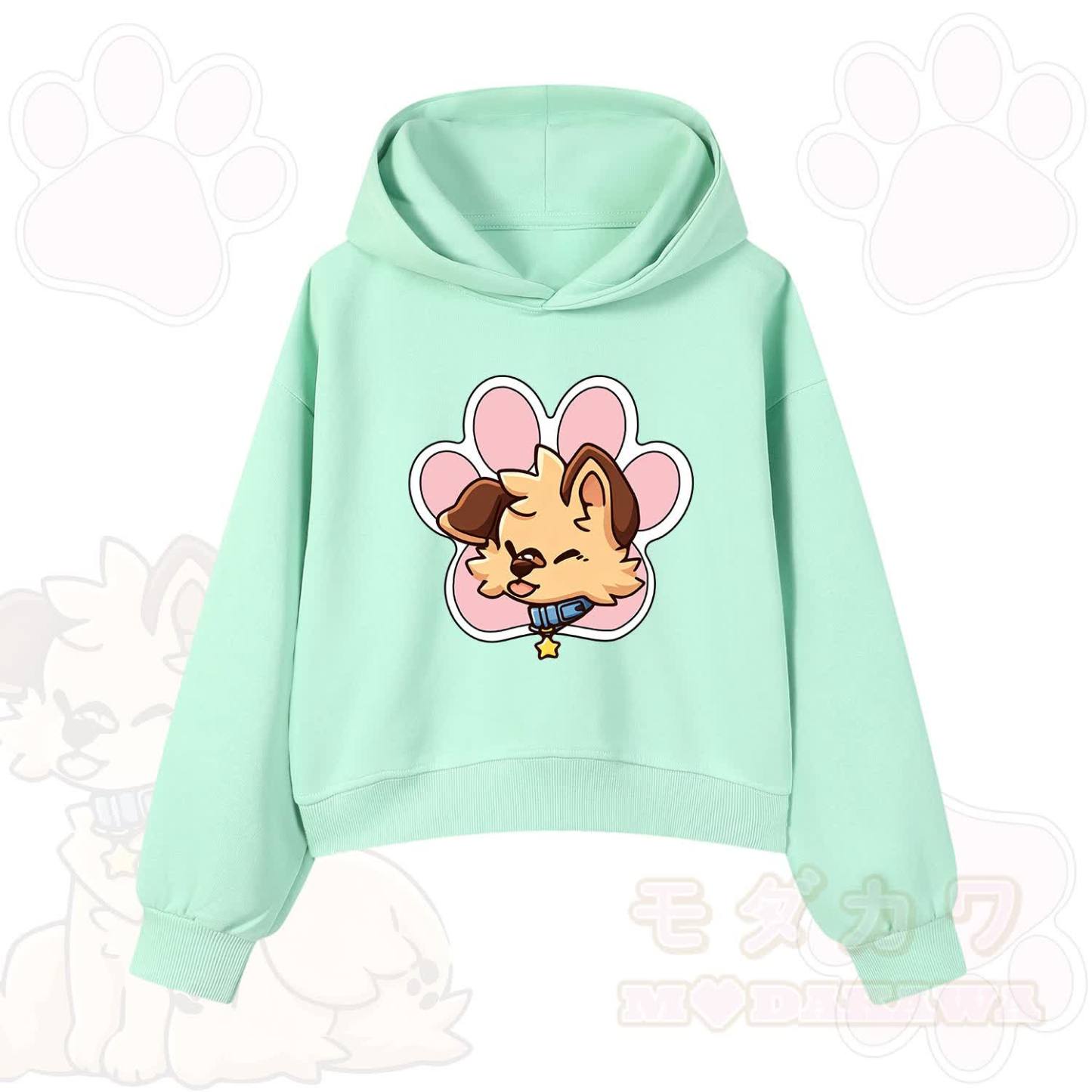 MODAKAWA X popipeko Cute Puppy Print Hoodie Sweatshirt - Green - 3XL - image 9