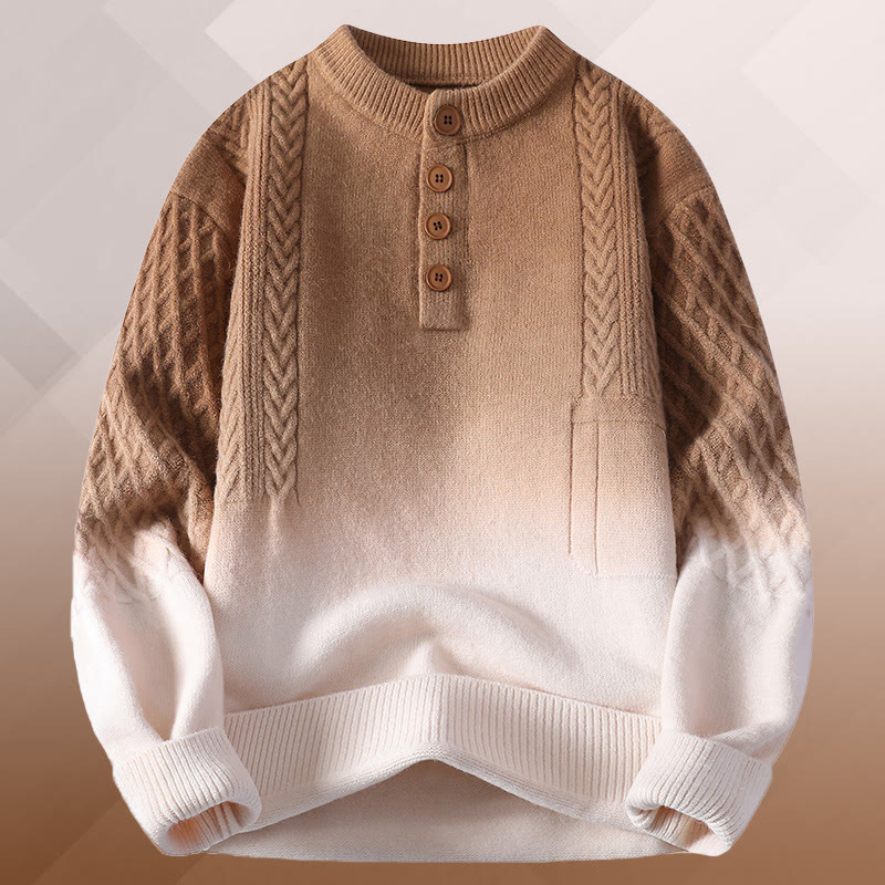 Gradient Cable Knit Sweater Denim Pants Two Pieces - Khaki Sweater - 3XL - image 12